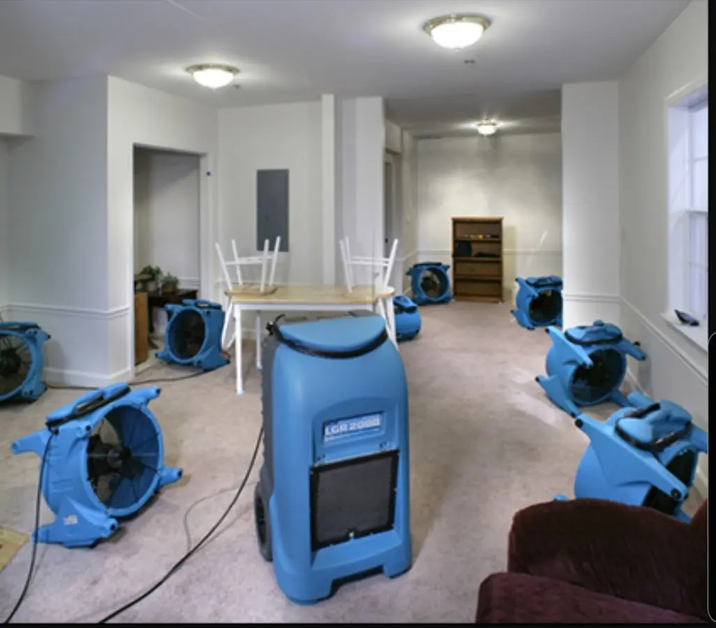 Air movers and dehumidifier setup for Water Extraction & Removal in Sacramento